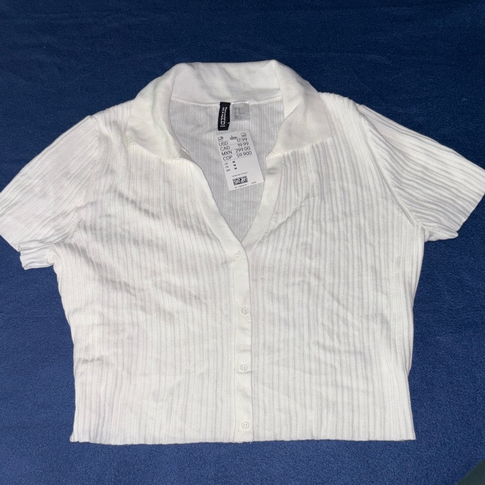 Divided White Ribbed Button-Down Shirt